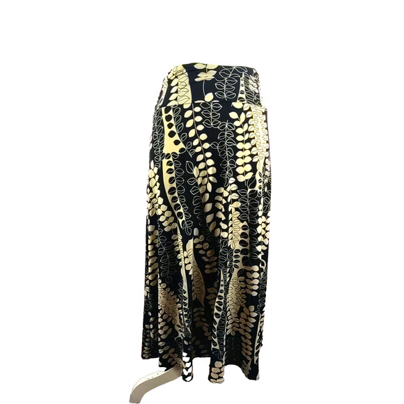 Worthington Stretch Women's Midi Skirt Size Small Black Cream Leaf Design Skirt - Picture 1 of 5